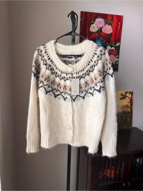 Joie Cream Fair Isle Button-Front Cardigan